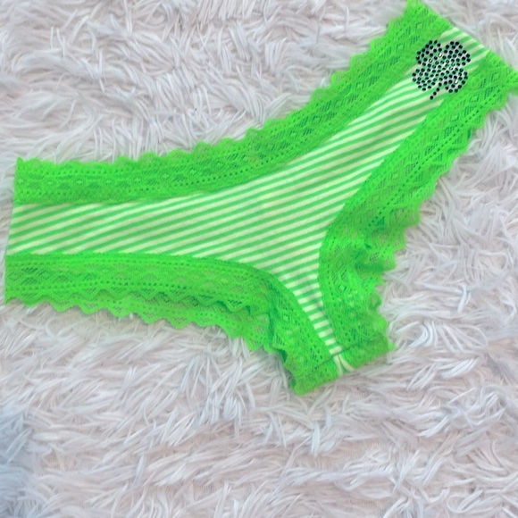 NWT PINK Victoria's Secret clover striped lime Green Lace Trim Underwear - Picture 5 of 5